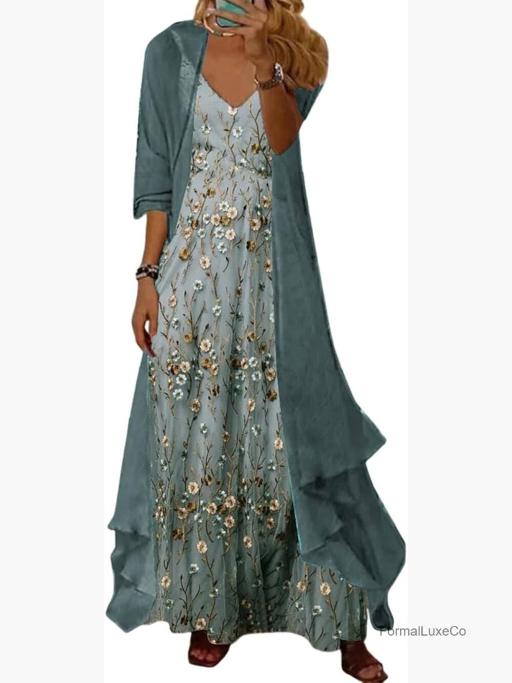 Sleeveless Maxi Dress & Sheer Cardigan 2 Piece Set